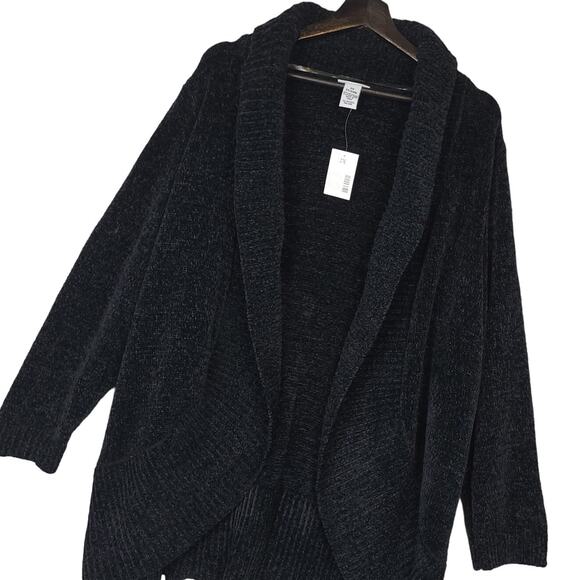 Catherines Women's Polyester Cardigan Sz 2X Open Front Mock Neck Ribbed Black - Picture 1 of 8
